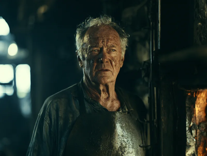 Hollowell — portrait of a foundry worker lit by the furnace