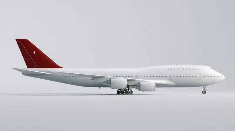 Project Super Jumbo — livery study: a clay-white 3D model of the aircraft with only the tail painted vermilion