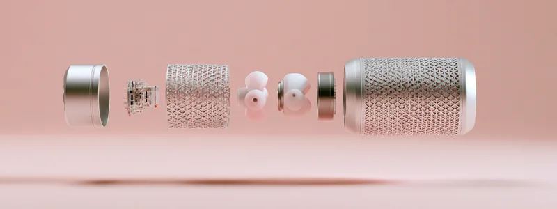 Tessel — exploded view of the speaker, its parts floating in a line on blush pink